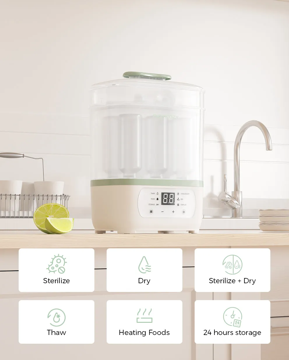 Momcozy 8-in-1 αποστειρωτής μπιμπερό ατμού με στεγνωτήριο